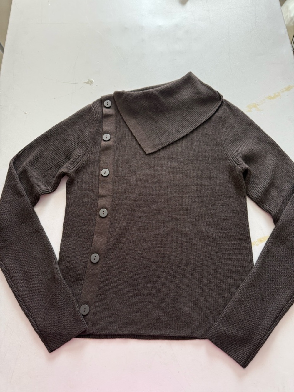 Mango Ribbed Knit Top - Dark Brown